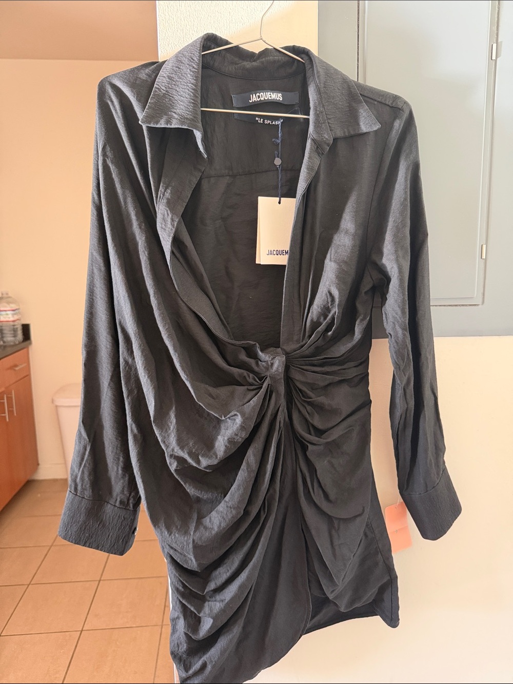 Jacquemus Black Draped Ruched Button-Down Top